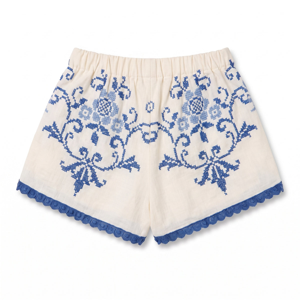 Shorts Adriatico DELAMIA — vista posteriore, ricamo a punto croce blu