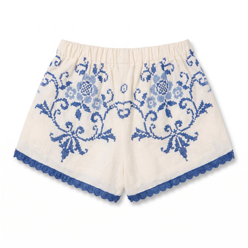 Shorts Adriatico DELAMIA — vista posteriore, ricamo a punto croce blu