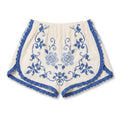 Shorts Adriatico DELAMIA — ricamo a punto croce blu su cotone bianco, vista frontale