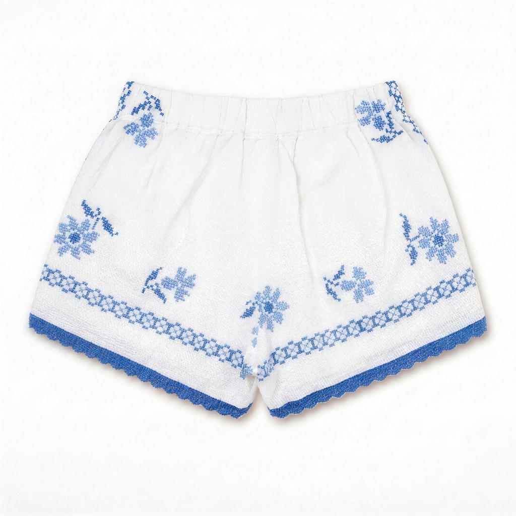 Shorts Ortensia DELAMIA — vista posteriore della fioritura azzurra