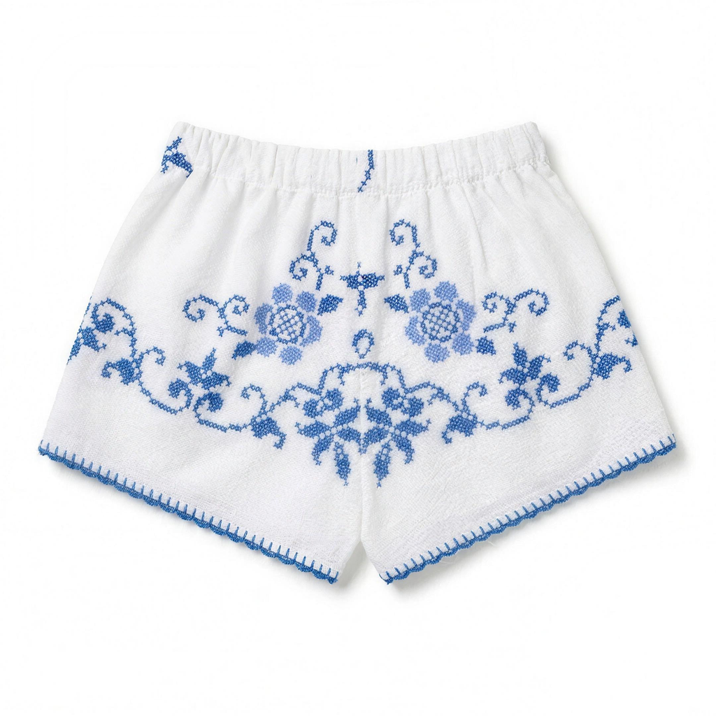 Shorts Mattino DELAMIA — vista posteriore delle roselline azzurre