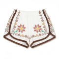 Shorts Luminaria II DELAMIA — ricamo folk multicolore con bordo marrone, vista frontale