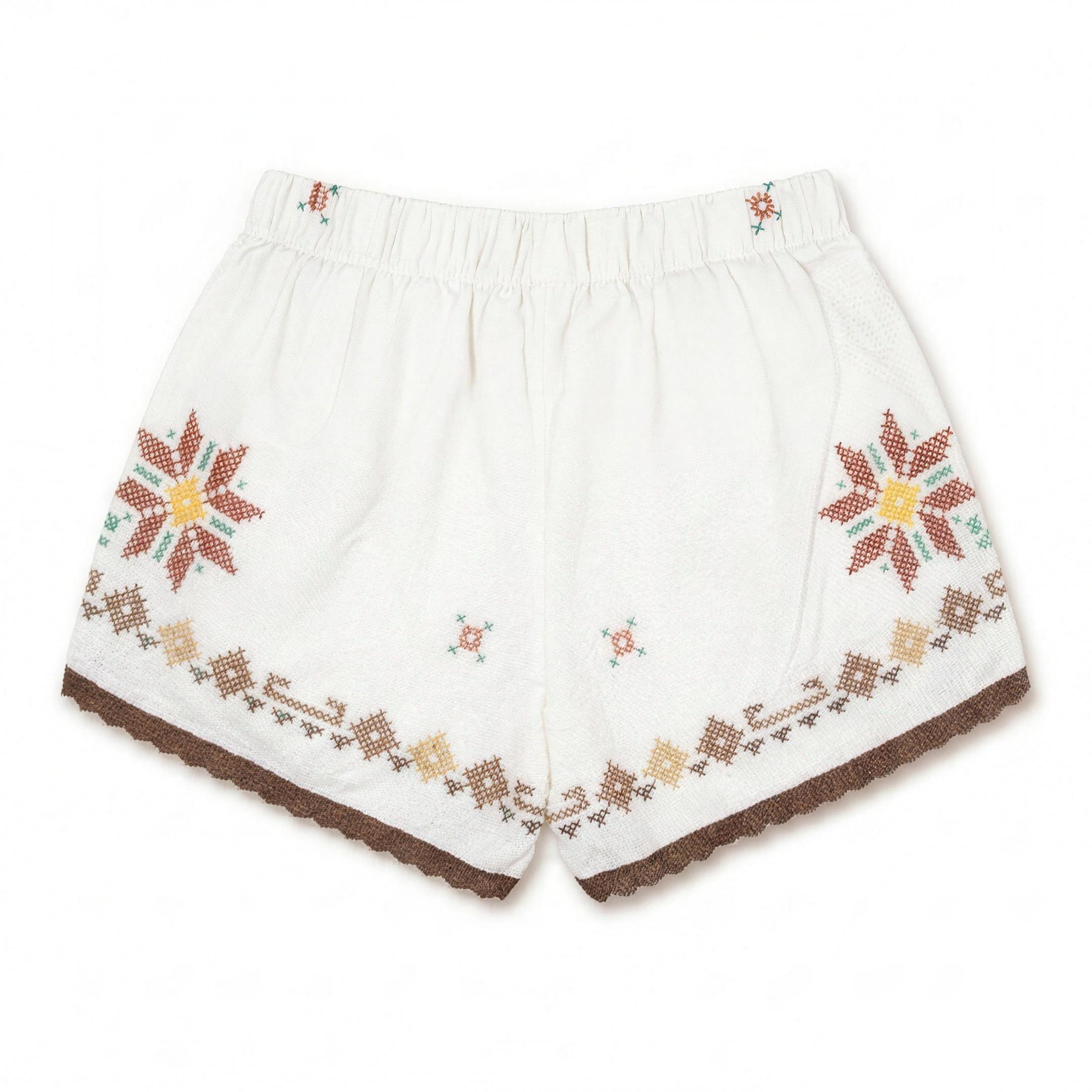 Shorts Luminaria II DELAMIA — vista posteriore del ricamo folk multicolore