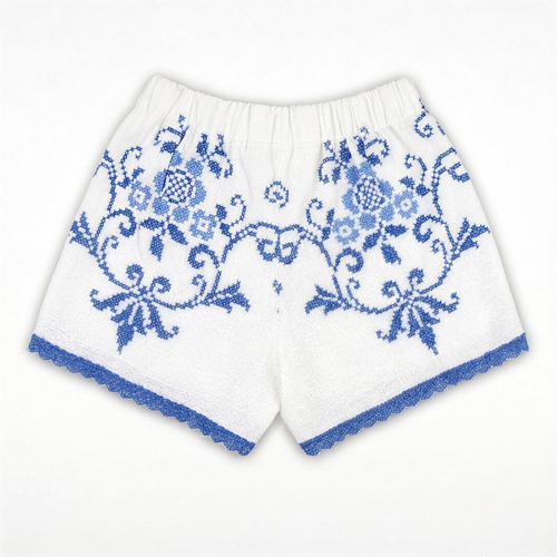 Shorts Adriatico DELAMIA — vista posteriore del ricamo floreale blu cobalto