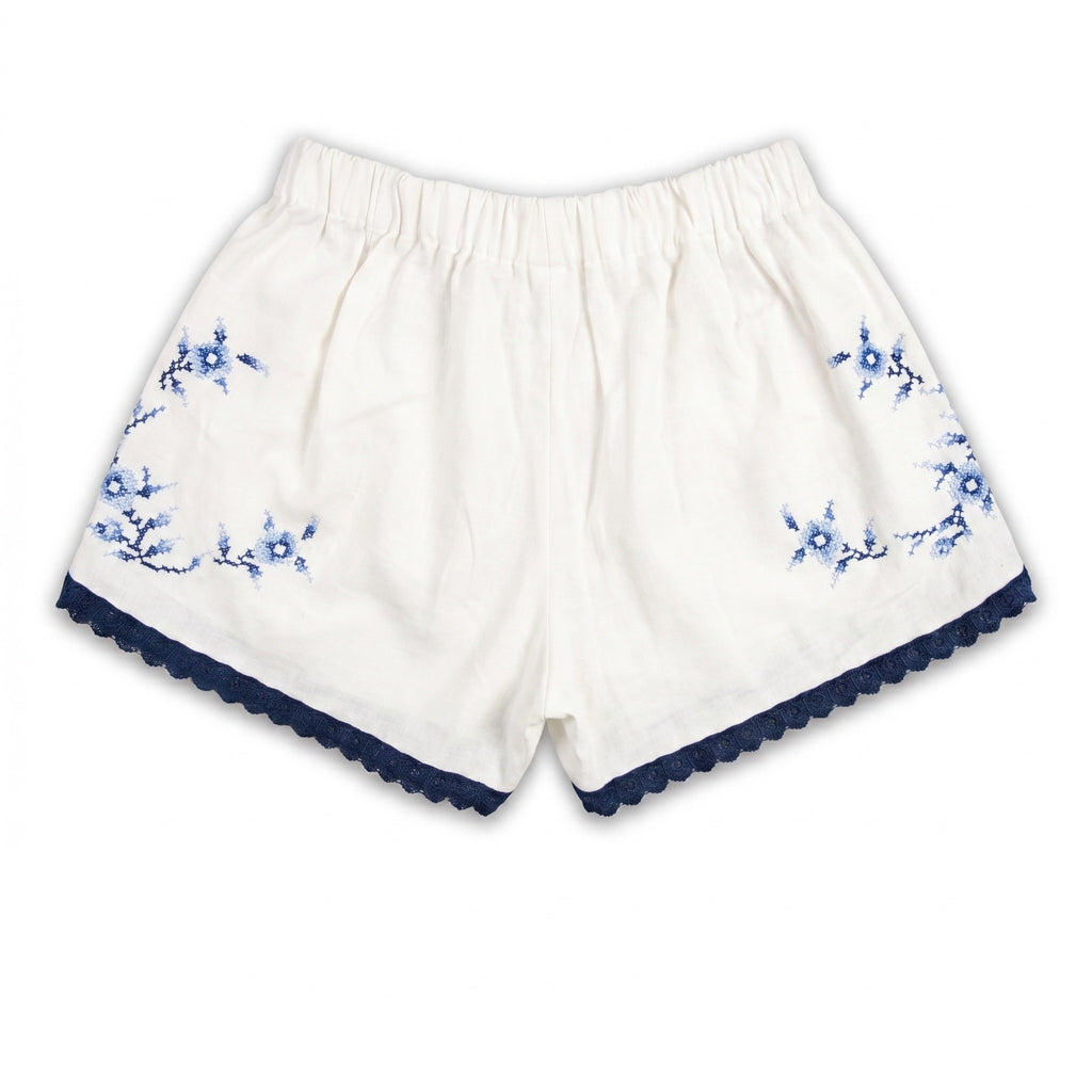 Shorts Indaco DELAMIA — vista posteriore dei tralci floreali blu navy