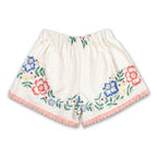 Shorts Rosalia DELAMIA — vista posteriore del bouquet floreale corallo e rosa