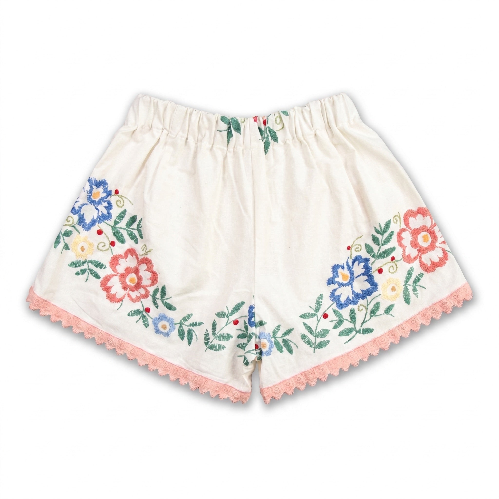 Shorts Rosalia DELAMIA — vista posteriore del bouquet floreale corallo e rosa