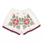 Shorts Tarantella DELAMIA — vista posteriore del ricamo folk multicolore